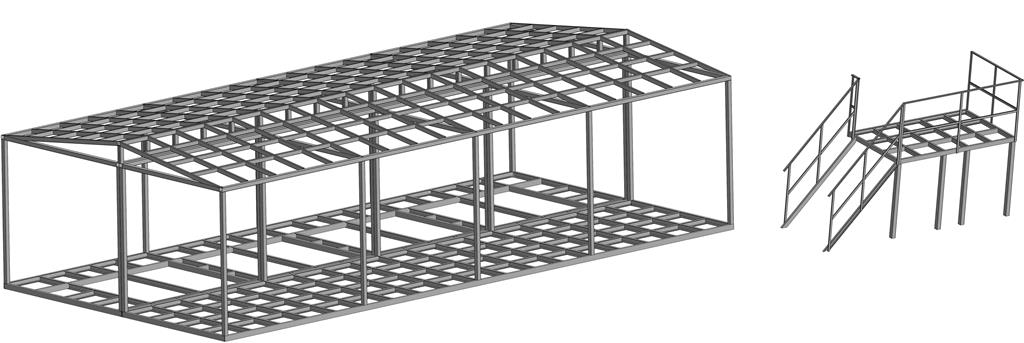 3D модель Каркас здания из металла под утепление сэндвич-панелями для КС ГОК 35 кВа