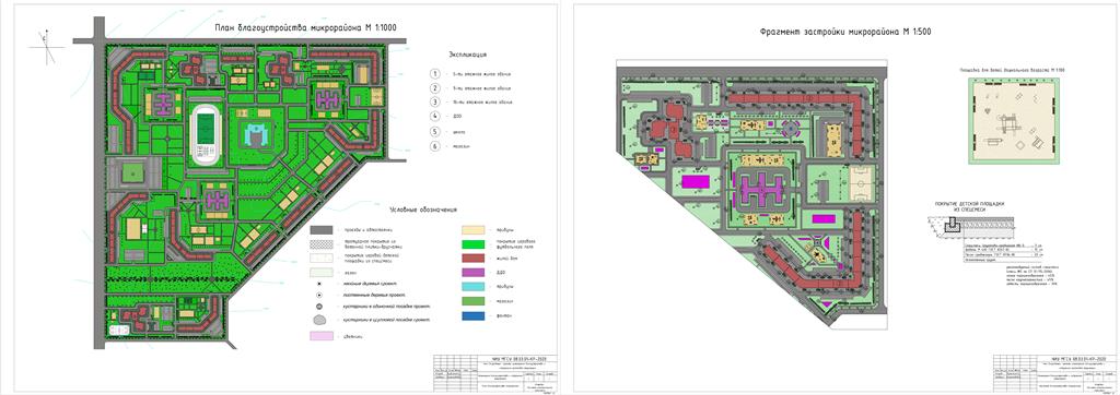 Чертеж План благоустройства микрорайона