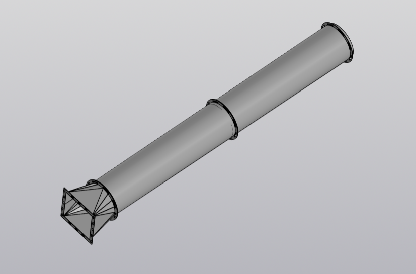 3D модель Самотечное оборудование зернопровода конусные длинной 1250 мм под флянцы 306 - 310 мм + переход с квадратного сечения на круглое под 300мм