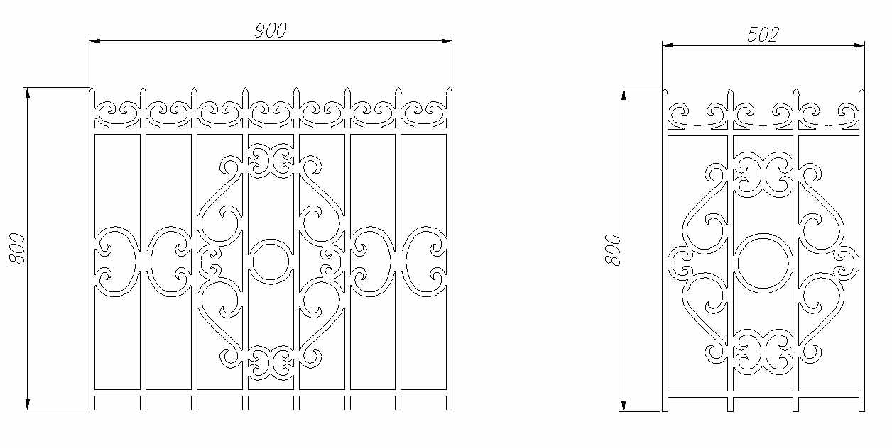 Чертеж Элементы оградки L=900/500 H=800