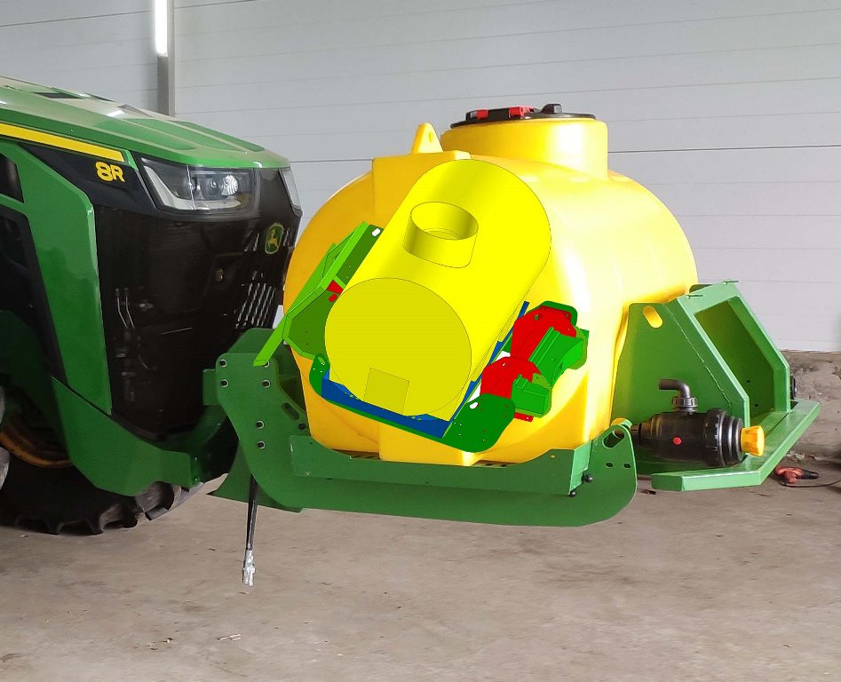 3D модель Платформа навесная на перед трактора 1000 л. Трактор John Deere 8R 2021 г. в.