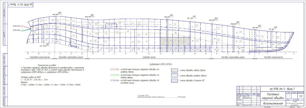 Чертеж Растяжка корпуса судна проекта 391а