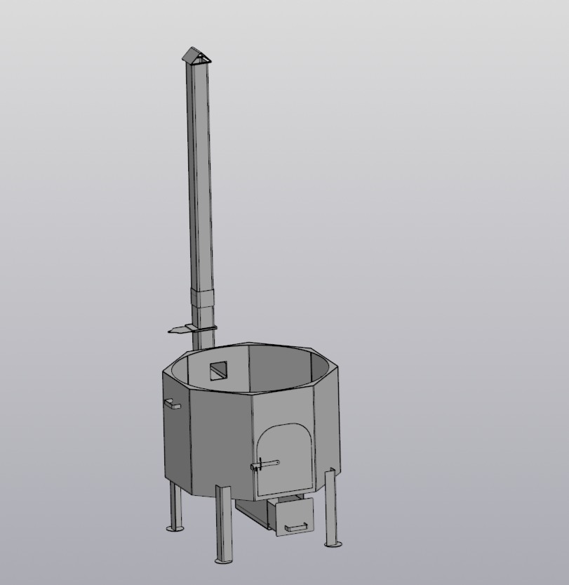 3D модель Печь для казана 80 литров, с зольником съемной трубой, и колосниками