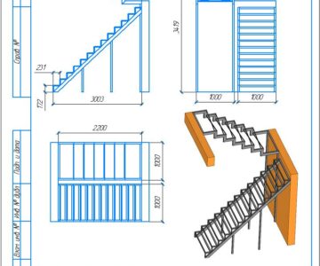 3D модель Лестница металлическая, металлокаркас П образный с поворотом на 180 градусов, комбинированный