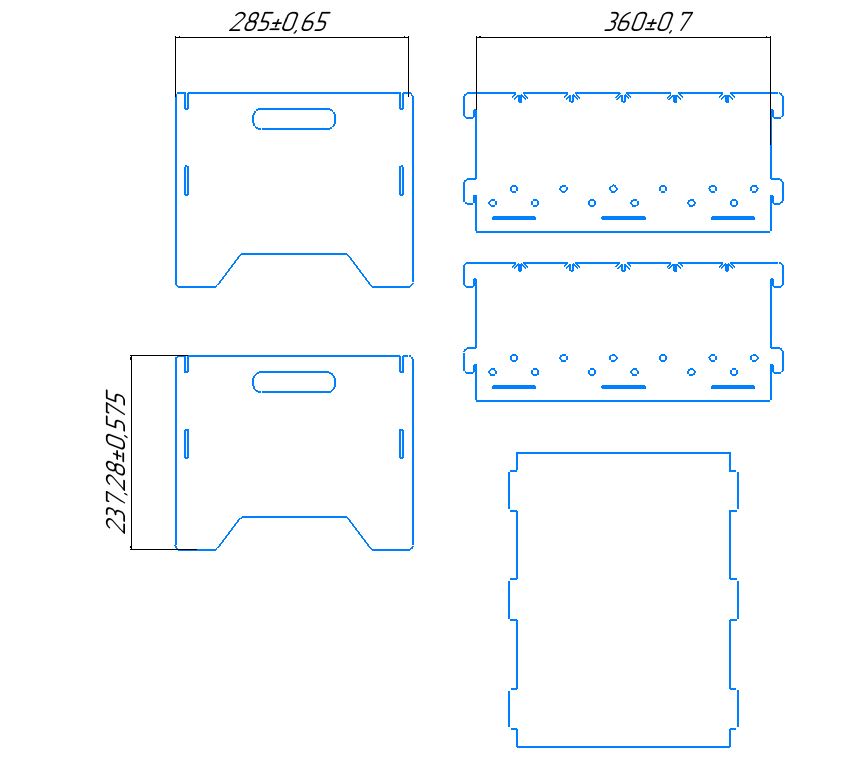 Чертеж Мини мангал 360мм*285мм*237мм (2,5мм)