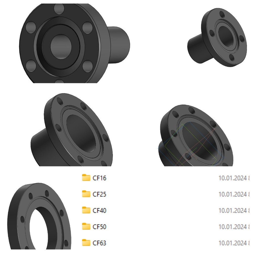 3D модель 3Д модели фланцев Conflat (CF) под приварку CF16, CF25, CF40, CF50, CF63