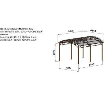 3D модель Навес из поликарбоната 5000х400 по стойкам