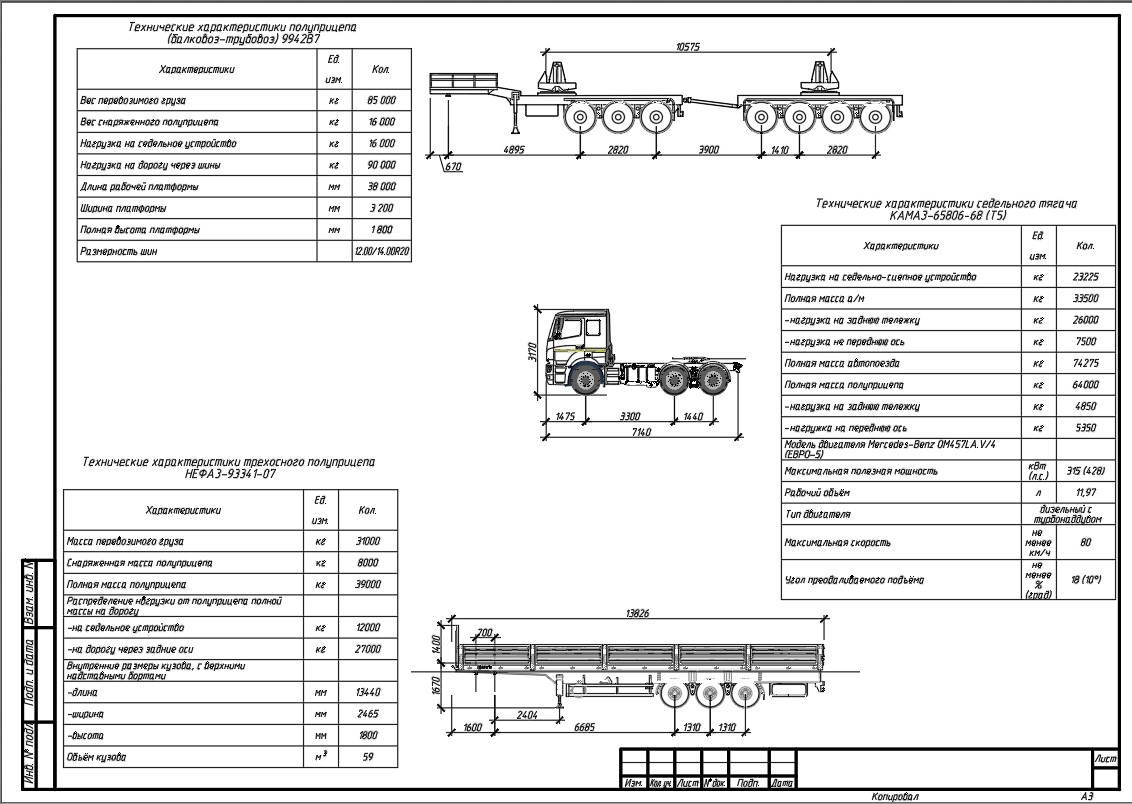 Чертеж KAMAZ-65806-68 тягач с полуприцепом и балковозом