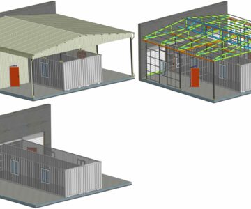 3D модель Мастерская с двумя грузовыми контейнерами 12100х12900х5390