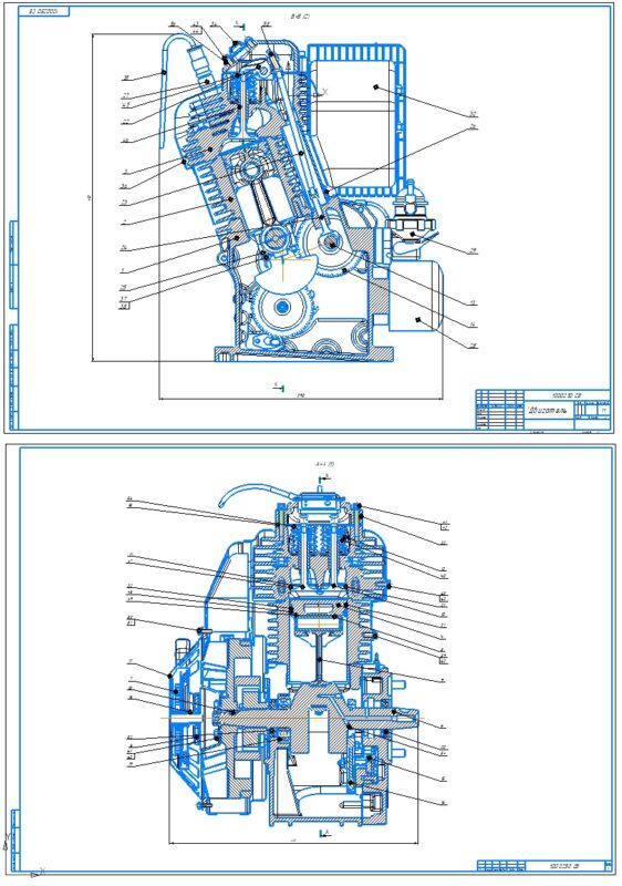 Чертеж 1-цилиндровый двигатель внутреннего сгорания МС-10