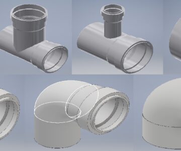 3D модель Фитинги канализационные  (тройник с раструбом, отвод с раструбом, переход с раструбом)