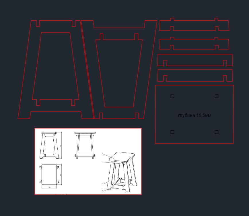 Чертеж Табуретка 260х360х470 мм