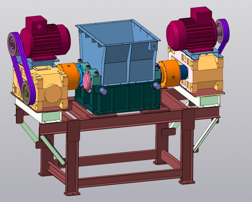3D модель Двухвальный шредер с двумя приводами для переработки шин