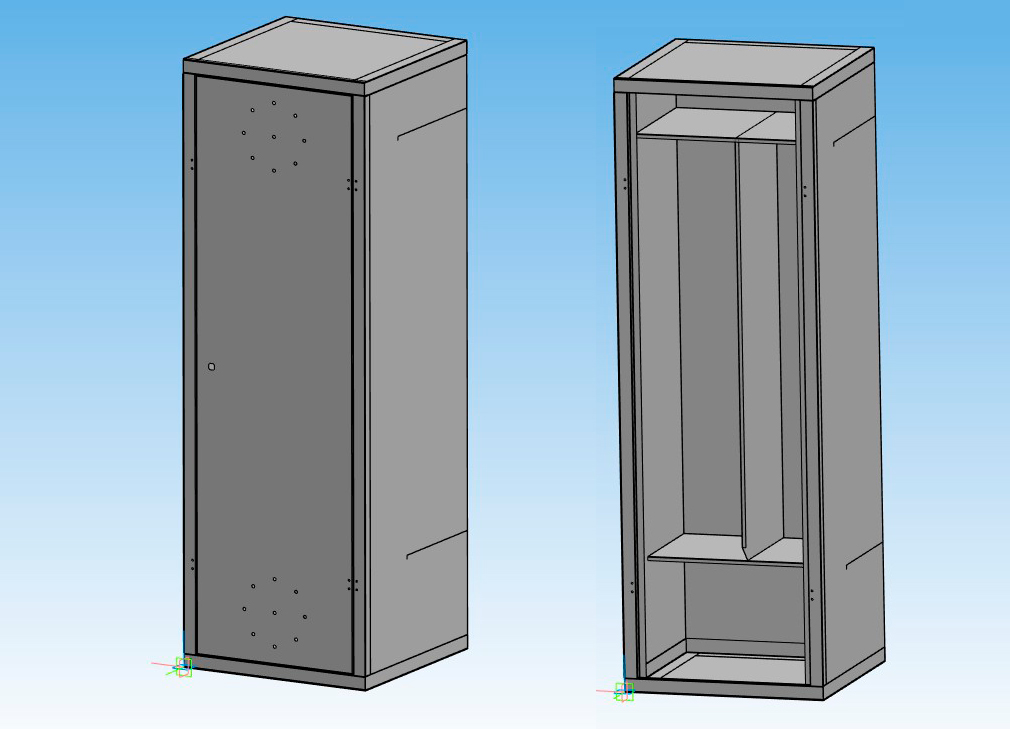 3D модель Модель и чертёж шкафчика для раздевалки 600х600х1800