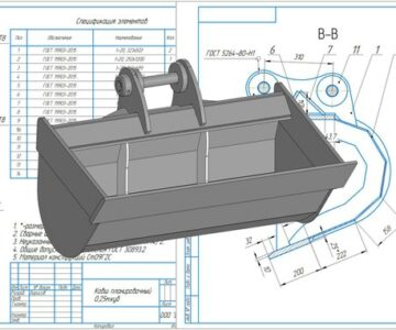 3D модель Ковш планировочный 0,25 м3 для экскаватора