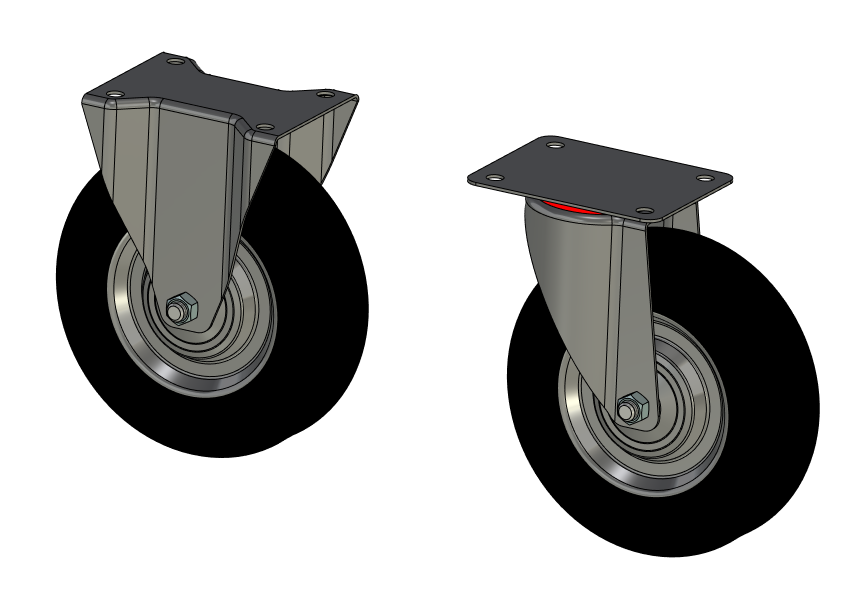 3D модель Колесо промышленное поворотное SC80 200 мм MFK-TORG 4001200 и неповоротное FC80 200 мм MFK-TORG 4002200