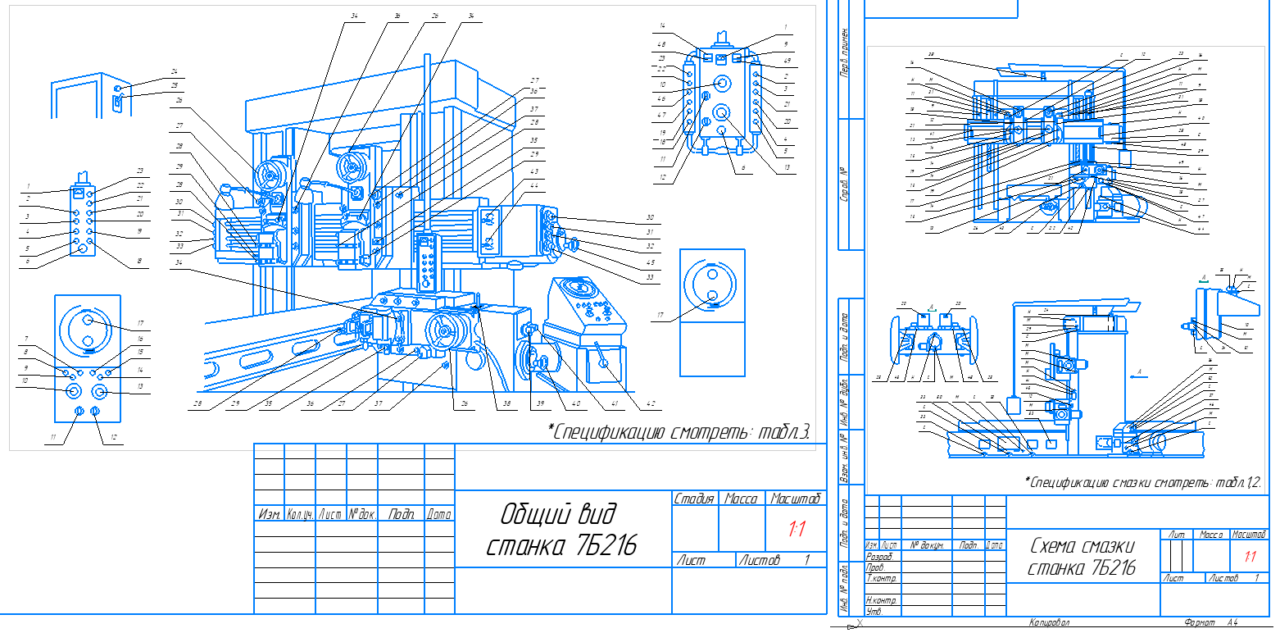 Чертеж Проведение технического обслуживания "Продольно-строгальный двухстоечный станок 7Б216"