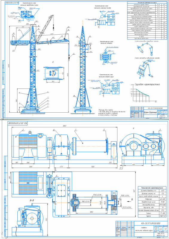Чертеж Расчет и проектирование башенного крана 8/16т