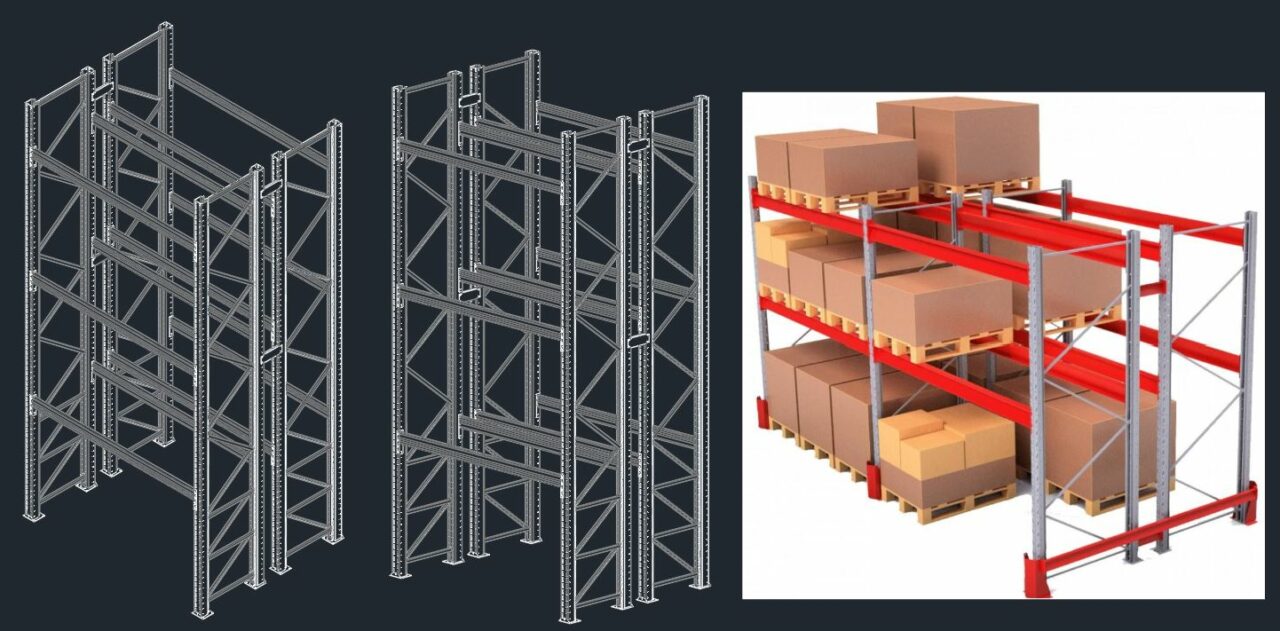 3D модель Стеллаж фронтальный для производственно-складского комплекса