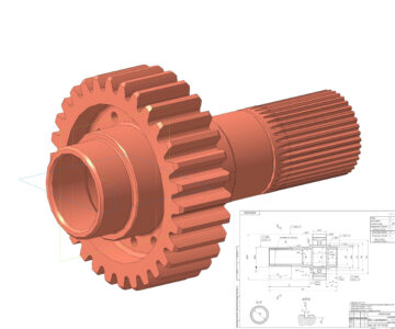 3D модель Модель и чертеж вала с шестерней