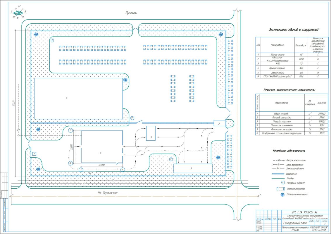 Чертеж Реконструкции станции технического обслуживания автомобилей «Каспий Газавтосервис» г. Астрахани с разработкой кузовного участка