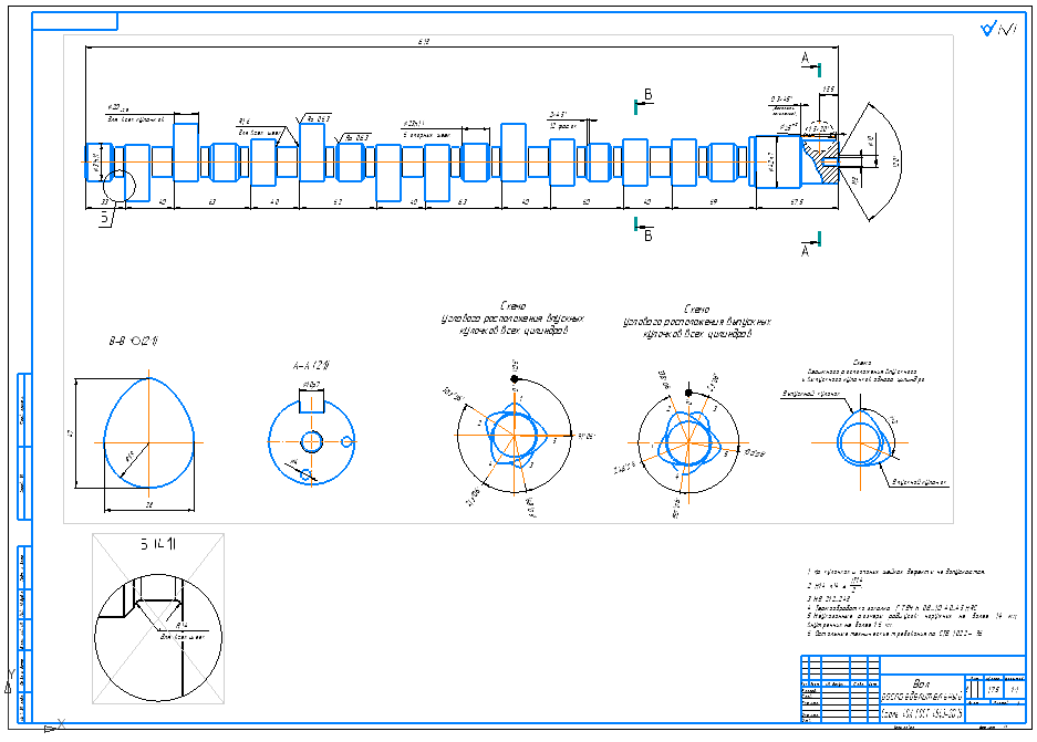 Чертеж Разработка 5-ти цилиндрового двигателя OM602 и распредельтельного вала