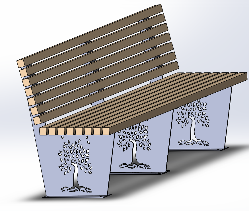 3D модель Лавочка 2м из металла с деревянными рейками