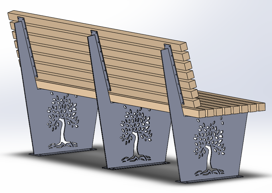 3D модель Лавочка 2м из металла с деревянными рейками