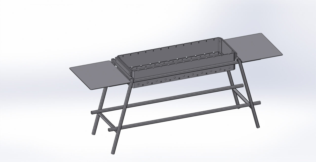3D модель Мангал стационарный с боковыми столиками 1900х500х775 мм