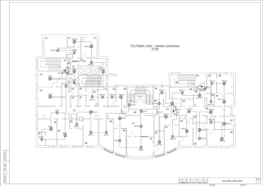 Чертеж Проект пожарной сигнализации больницы