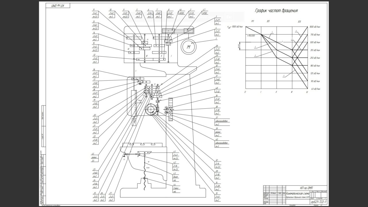 Чертеж Проектирование привода главного движения вертикально-сверлильного станка модели 2А135