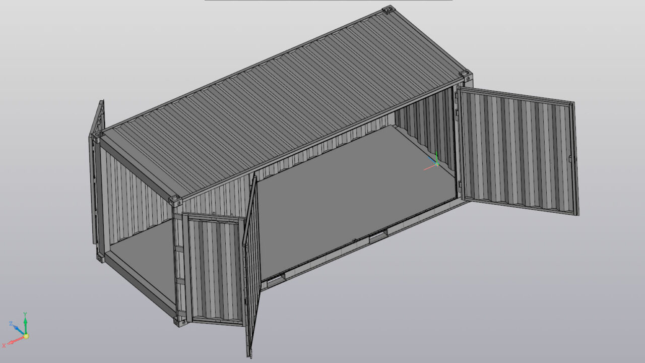 3D модель Контейнер 20 футов с боковыми распашными воротами