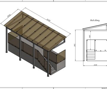 3D модель Стеклянное лестничное ограждение + навес со стеклянной крышей