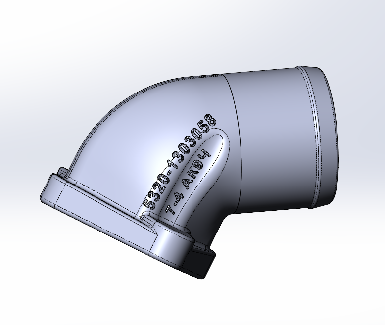 3D модель Патрубок помпы с каталожным номером 5320-1303058 для КамАЗ 5320