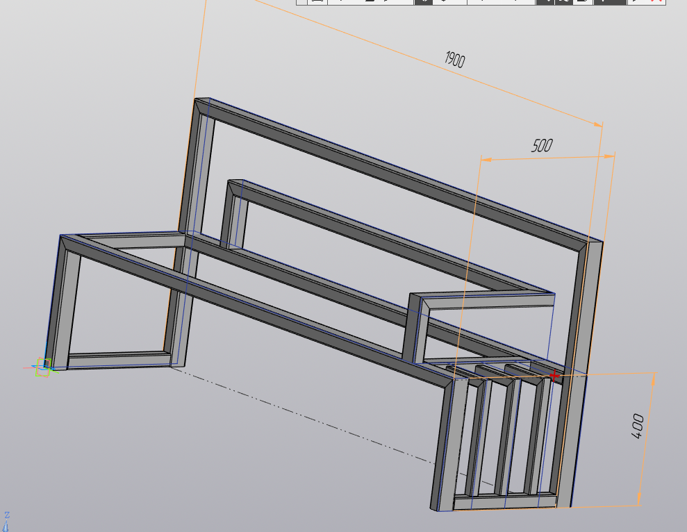 3D модель Каркас лавочки 1900х500х800 мм