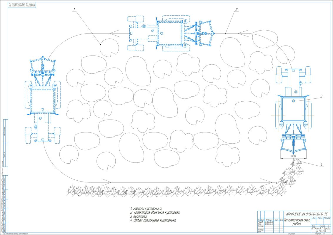 Чертеж Модернизация навесного оборудования кустореза на базе трактора МТЗ-80 с целью повышения производительности