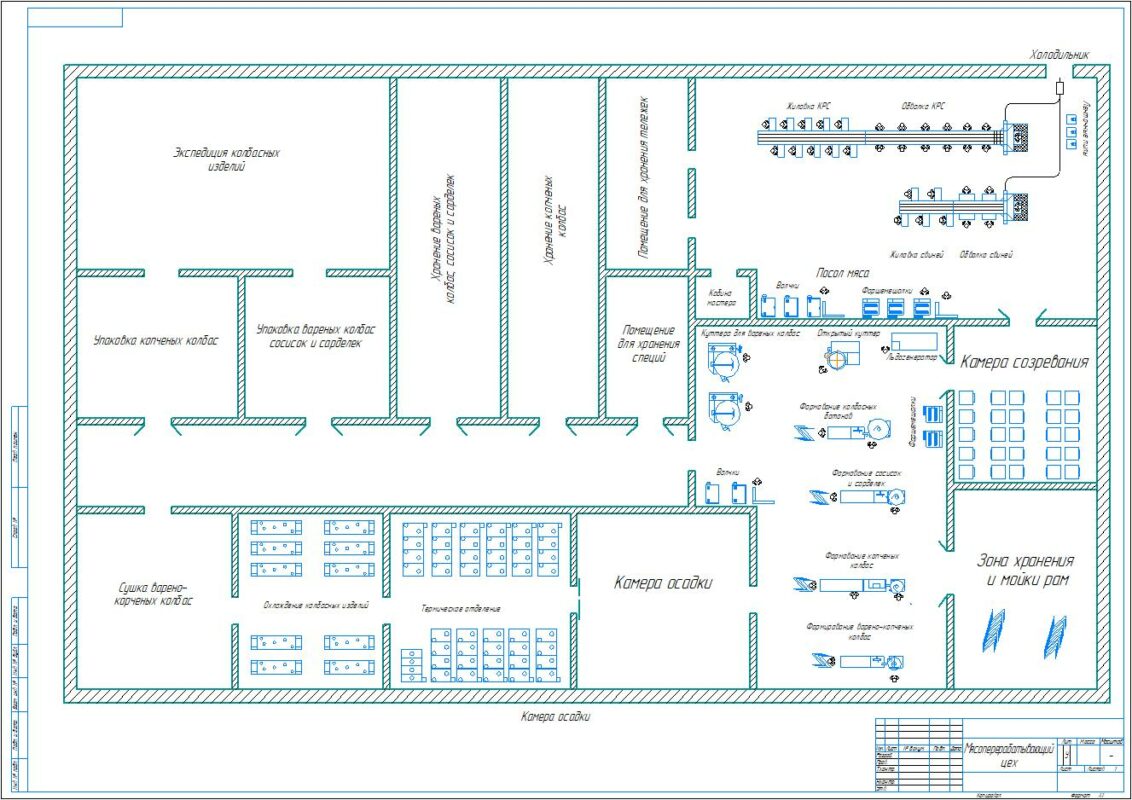 Чертеж Технологическая линия производства колбасных изделий 40 свиней 25 КРС