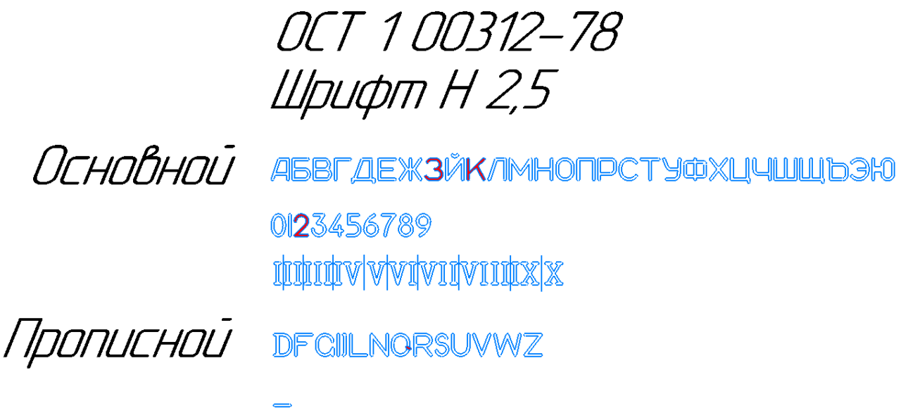 Чертеж Начертание символов и букв по ОСТ 1 00312-78. Русский основной шрифт, римские цифры и др.