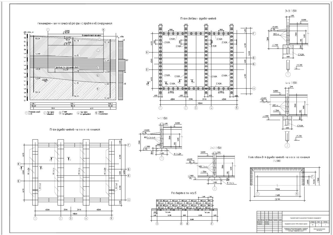 Чертеж Курсовой проект: Проектирование фундаментов под 16-и этажное здание в открытом котловане