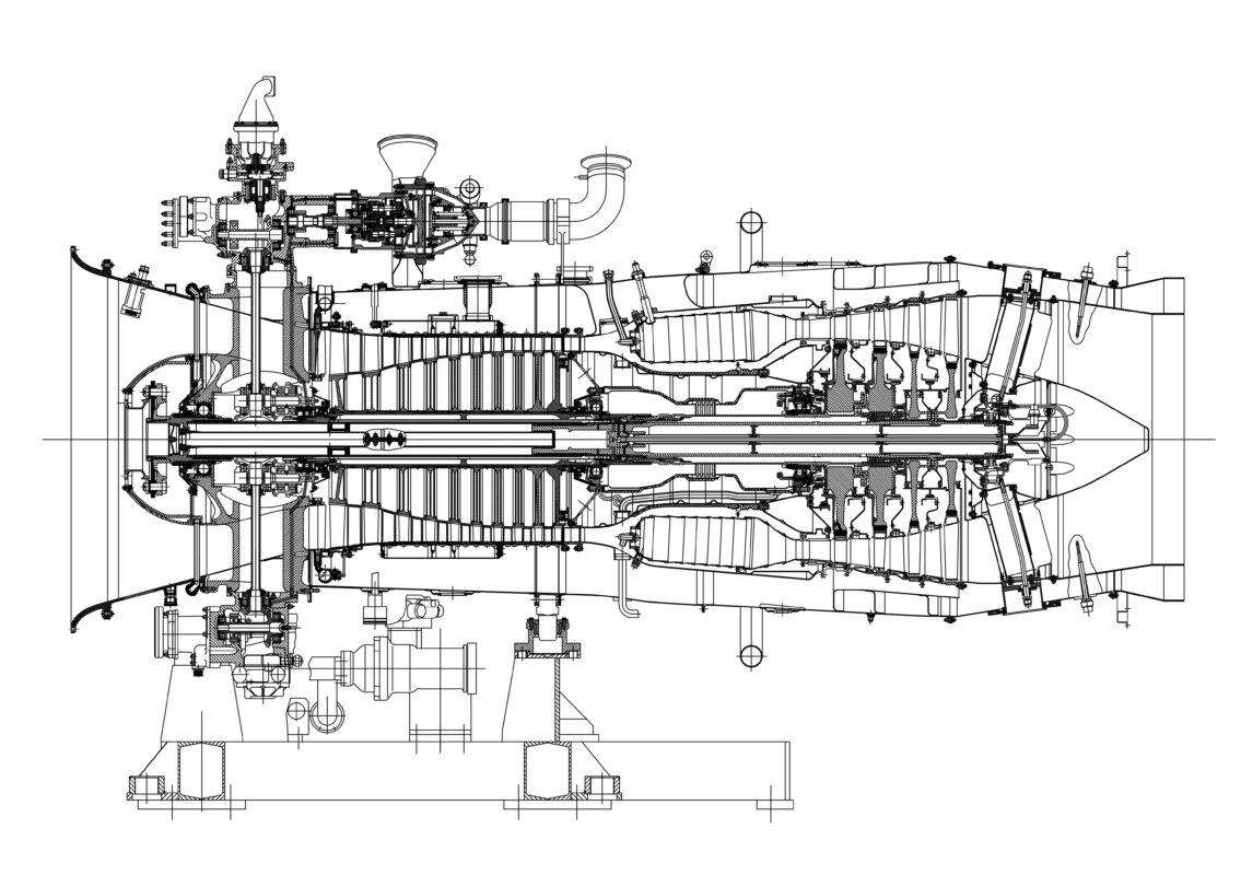 Чертеж Разрез двигателя Д-30ЭУ-6