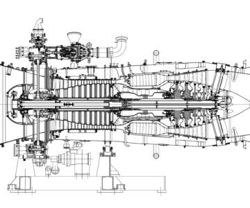 Чертеж Разрез двигателя Д-30ЭУ-6