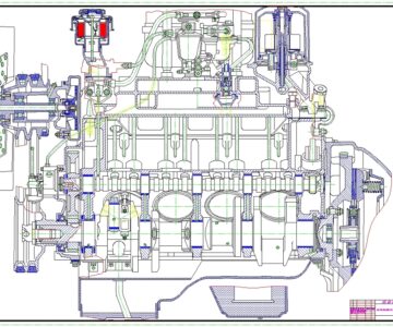 Чертеж Поперечное сечение двигателя ЗИЛ-131