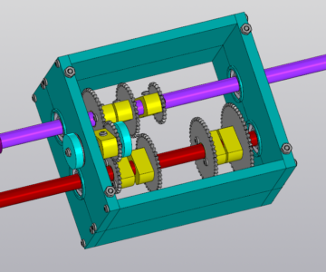 3D модель Трёхмерная модель сборки и чертежи для изготовления демонстрационной модели коробки передач редуктора