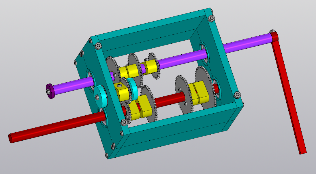 3D модель Трёхмерная модель сборки и чертежи для изготовления демонстрационной модели коробки передач редуктора