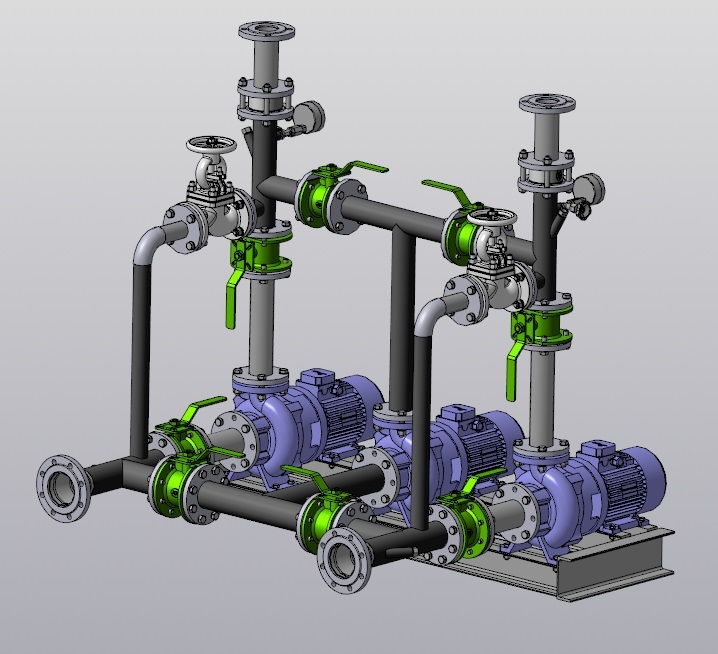 3D модель Насосная установка на два независимых потока с резервным насосом