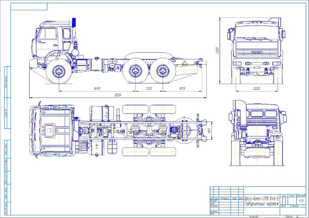 Чертеж Шасси Камаз 43118-1048-15 Габаритный чертеж
