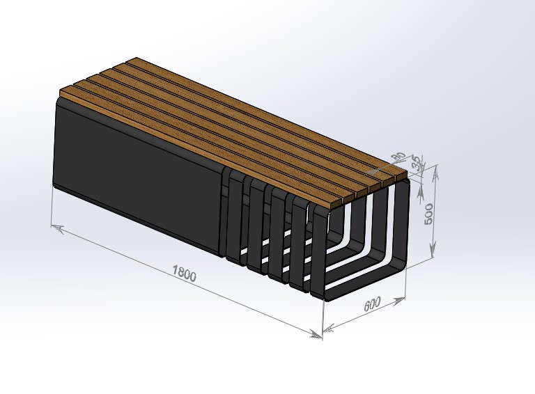 3D модель Скамейка 1800х800х500 мм