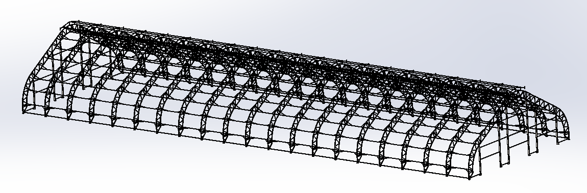 3D модель Металлоконструкция ангара тентованный 18х60 м