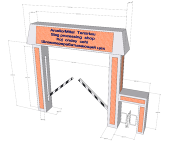 3D модель Арка входная со шлагбаумом и проходной
