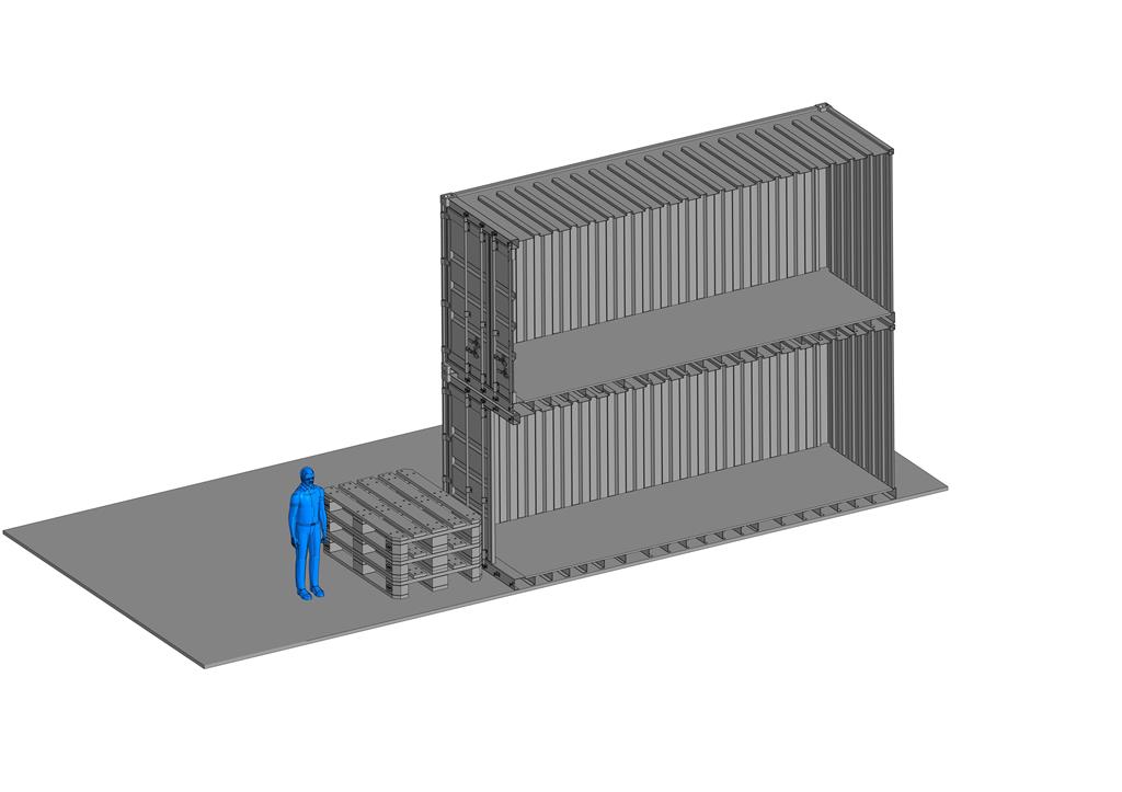 3D модель Два контейнера 20 футов с лестницей, дверью и окном